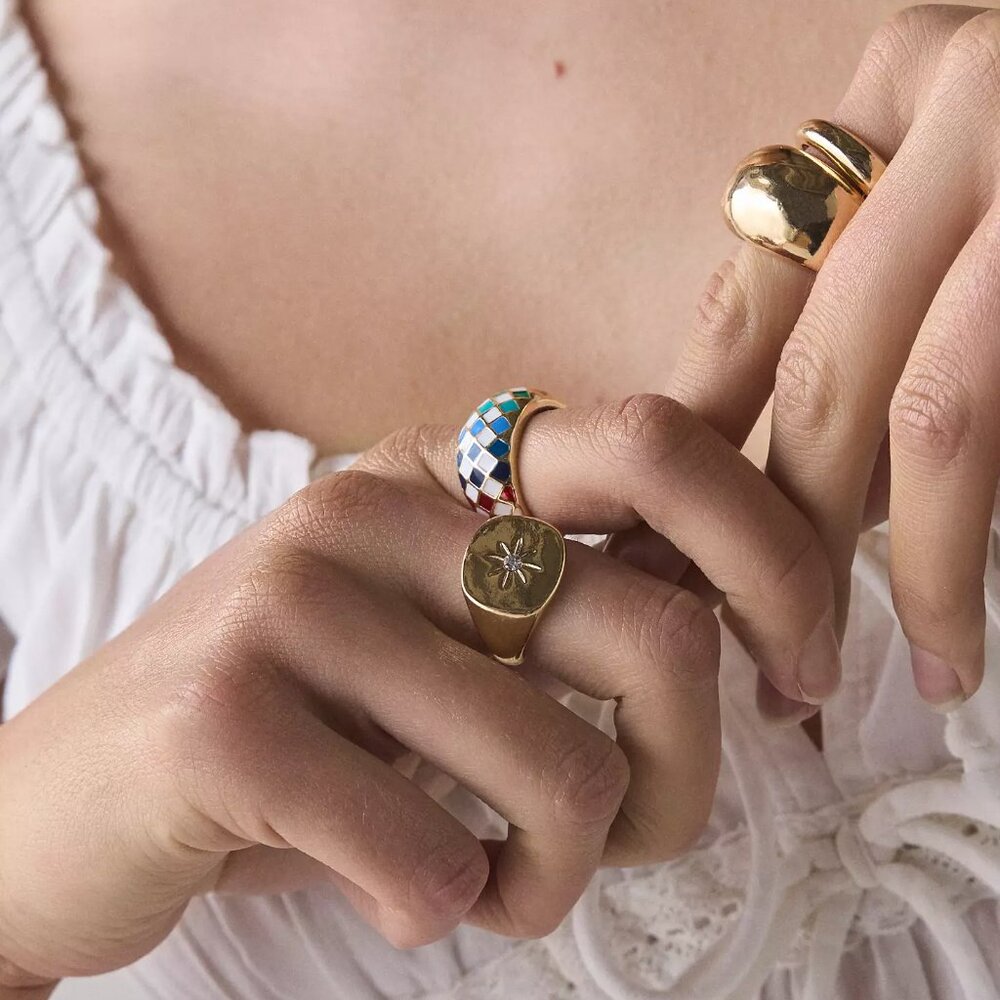 Checkerboard Metal Ring Set - Picture 2 of 6